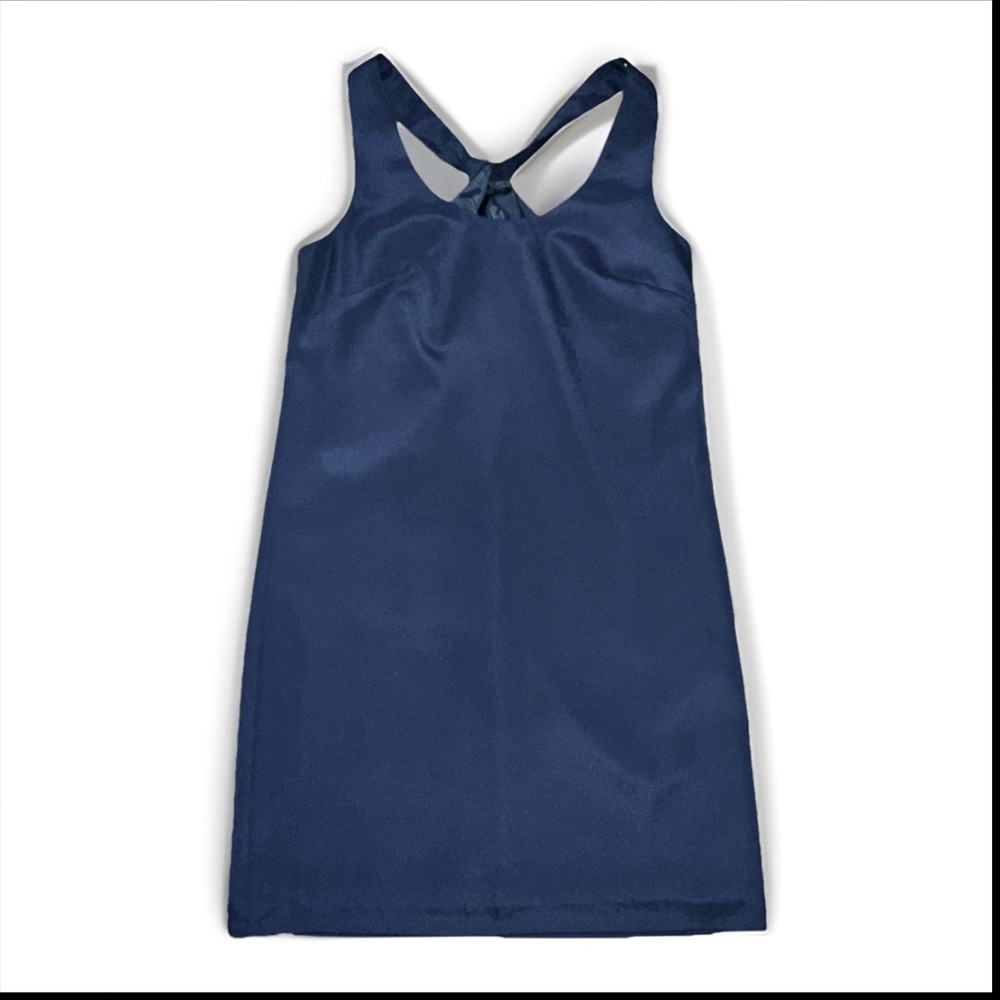 J Crew Twist Back Criss‎ Cross Silk Shift Sleeveless Dress Night Shadow Blue 0